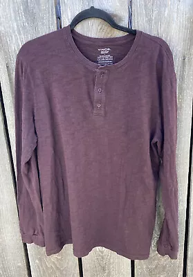 Men's Vince Purple Solid LS Henley T-Shirt L Cotton Stretch Light City Classic • $17.29