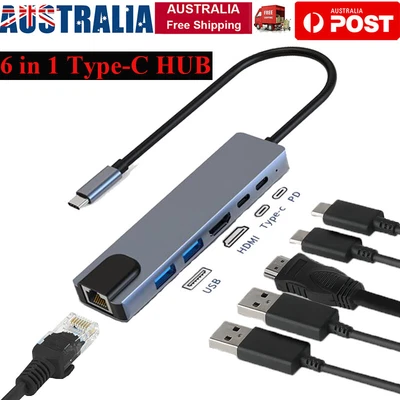 $6.49 • Buy 6 In 1 USB-C Type C RJ45 Output 4K HDMI USB 3.0 Adapter HUB For MacBook Pro IPad
