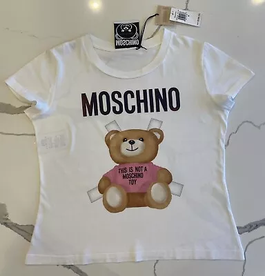 Moschino Couture T-shirt Daddy Bear White Cotton Graphic Print US 10 RP $395 • $75