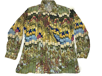 $119.99 • Buy Rosa Cha Vintage All Over Print Silk Shirt Tunic Button Up Long Sleeve Sz M/L