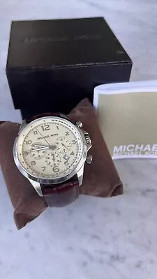 Michael Kors Men’s Chronograph Watch Stainless Steel Brown Leather Band MK-8115 • $75