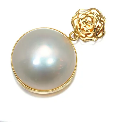 Mabe Pearl 16.0mm Flower Pendant 18K 750 Yellow Gold • $371.68