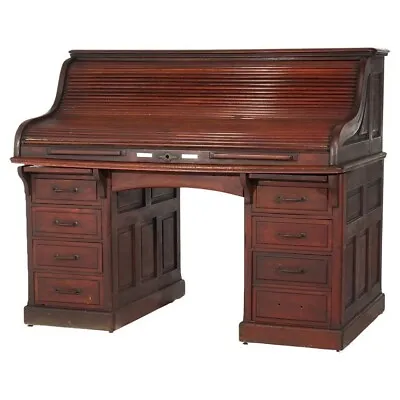 Antique Mahogany S-Roll Top Desk With Full Interior By Gunn C1900 • $3160