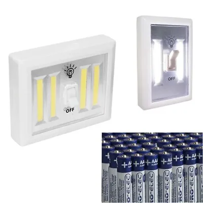 LED Battery Wall Switch Night Light Cordless Adhesive Shed Cupboard Bright Lamp • £7.99