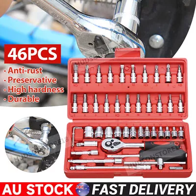 46pcs Metric Socket Set Ratchet Torx Wrench Kit 1/4  Drive Repair Tool With Case • $17.89