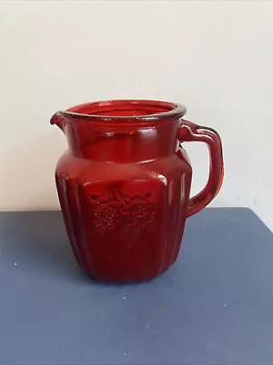Vintage Amberina Red Glass Taiwan Pitcher With Raised Flower Design - Excellent • $30