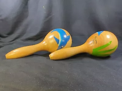 Vintage Wooden Puerto Rico Maracas Dolphin Seaweed Design Souvenir Unique Rare • $25