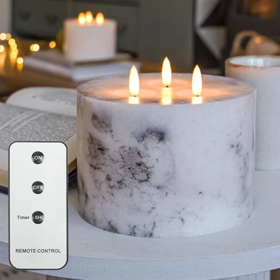 £15.99 • Buy Authentic Flame White 3 Wick Marble Remote Control Flickering LED Battery Candle