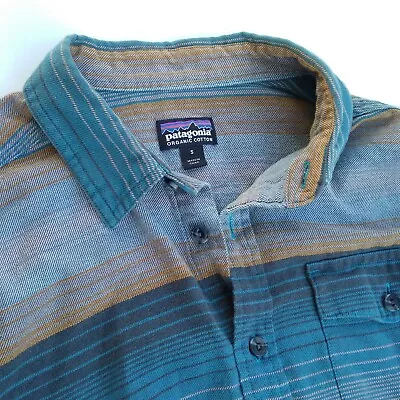 Patagonia Lightweight Fjord Flannel Mens Small Blue/Gold Organic Cotton 54020 • $24.99