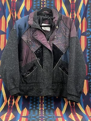 Vintage Karizma Metallic Crushed Velvet Tapestry Wool Jacket Coat Unisex Large • $27.99