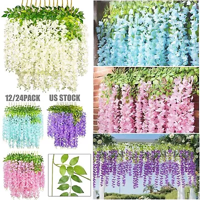 24Pcs Artificial Fake Wisteria Vine Ratta Hanging Garland Silk Flowers Decor USA • $29.66