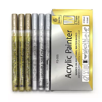 Acrylic Paint Pens Markers Metallic  Marker Art Pen For Rock Glass Wood Fabric • £6.99