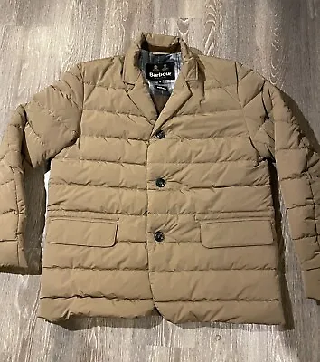 BARBOUR Canning Baffle Down Quilted Jacket MEDIUM Beige Tan Fiberdown No Tags • $85