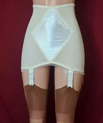 VTG 1960s LILY OF FRANCE Open Bottom Girdle 6 Garters White Satin S/M Sz 27 • $68.95