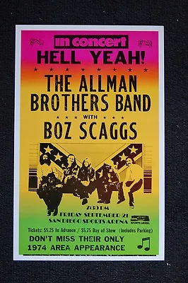 The Allman Brothers Band Tour Poster 1974 San Diego Boz • $4.50