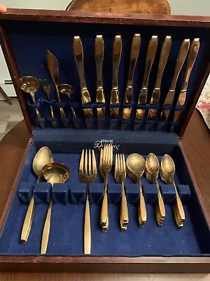 Dorling Genuine Antique Gold Tone Silverware Set - W/case (mostly Service For 8) • $60