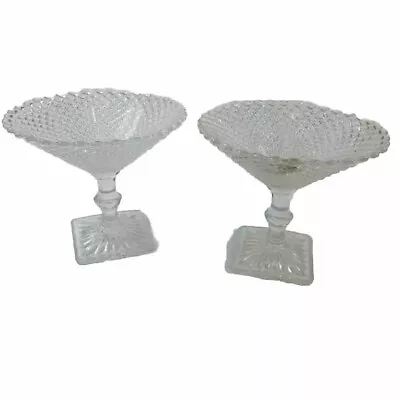 Anchor Hocking Miss America Diamond Quilted Depression Glass  Compote Set Of 2 • $20