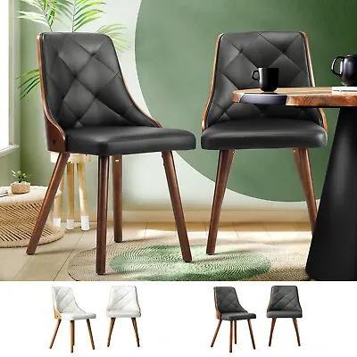 $197.91 • Buy Oikiture Dining Chairs Wooden Chair Kitchen Cafe Faux Linen Leather Padded Seat 