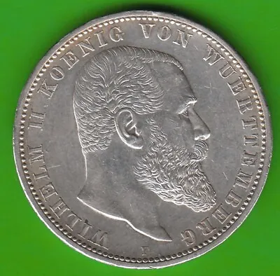 Coin Mark Silver Württemberg 5 Mark 1907 IN XF A Little Cleaned Nswleipzig • $73.05