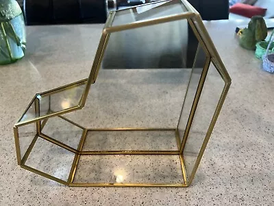 VTG Mirror Glass Brass Curio Display Hollywood Regency Heart Shelf Perfume Tray • $25