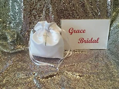 White Holy Communion Diamante Cross Duchess Satin Dolly Bag  B/maid Flower Girl • £5.99