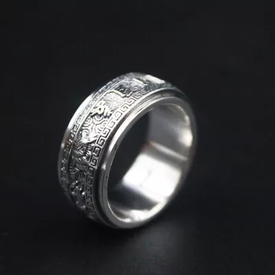 Sterling Silver Rings For Men 925 Metal Purity Ring Size US 8-12 Turnable Lucky • $36.87