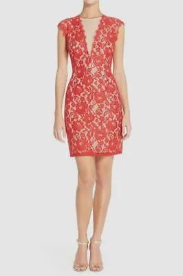 $260 Aidan Mattox Women's Red Open Back Sleeveless Lace Sheath Dress Size 12 • $19.98