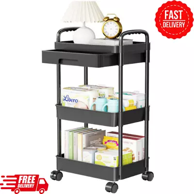 3-Tier Rolling Cart With Drawer Multifunctional Utility Cart With Metal Wheels • $25.95