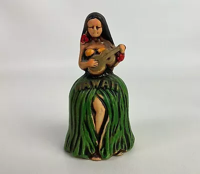  Vintage Hawiian Hula Girl W/ Ukulele 4-1/4  Tall Ceramic Bell By Rb Japan • $12.95