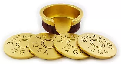 $19.99 • Buy Shotgun Shell 5 Coaster Set With Holder BUCKSHOT 12 GA COPPER BRASS LOOK B349
