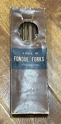 Vintage Set Of 6 Stainless Fondue Forks Japan Wooden Handle Plastic Colored Tip • $8.99