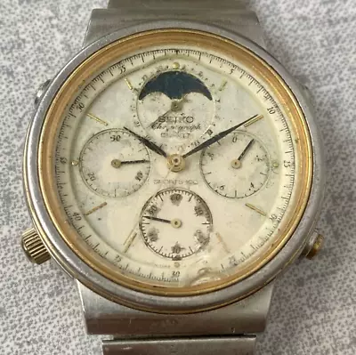 Vintage Seiko 7A48-5000 Chronograph Watch Quartz Sports 100 Men's White Dial • $90