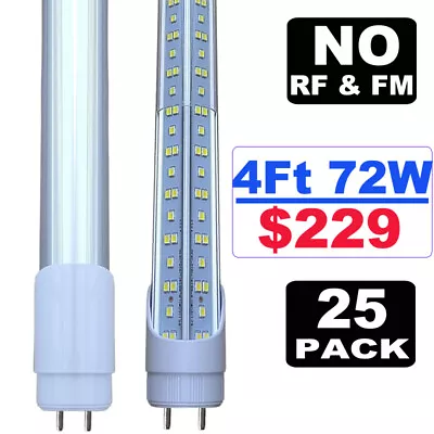 25PC AC110V-230V T8 4FT LED Tube Light Bulbs 72W G13 Bi Pin LED Shop Light Bulb  • $229.86