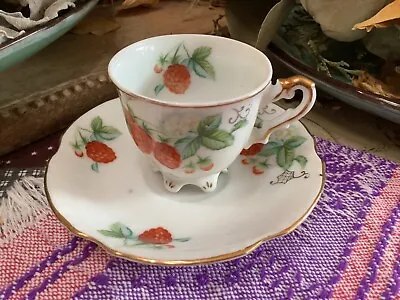 Ucagco China Cup & Saucer Red Berries Red Occupied Japan Vintage Ceramic Teacup • $19.99