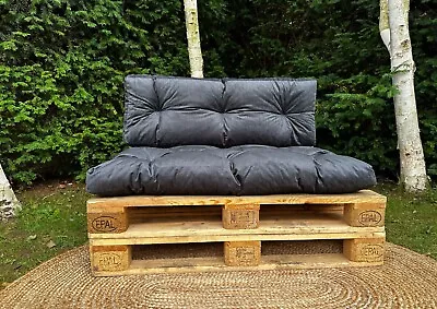 Pallet Cushion Set Garden Outdoor EURO Sofa Black Velvet Tufted Seat Back Pad • £94.95
