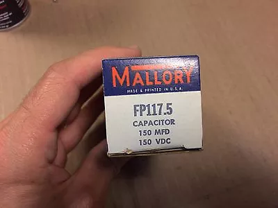 NOS NIB Mallory 150 Uf 150 Volts FP117.5 Can Capacitor With Mount • $12