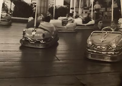 Volksfest Germany Kids People Riding Bumper Cars 1959 Black White BW Photo • $14.67