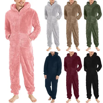 Men's Teddy Bear Fluffy Fleece Hooded Jumpsuit 1Onesie Playsuit Pajamas Romper • $11.89