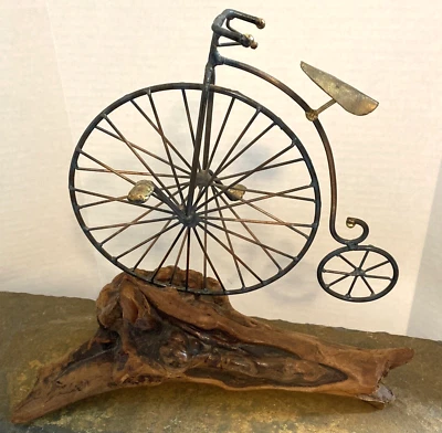 $14.95 • Buy High Wheel Bicycle Metal Wire Sculpture  On Driftwood
