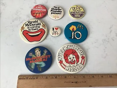 Lot Of 8 McDonald's Vintage Employee Button Pinbacks USA Canada 3 1/4” Pins • $24