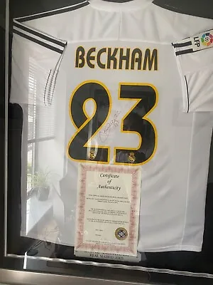 Signed Football Shirt Real Madrid From David Beckham In Frame With POA. • £550