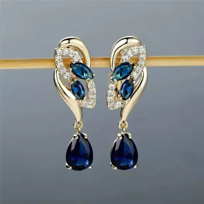 4.30Ct Pear Cut Lab-Created Sapphire Drop/Dangle Earrings 14K Yellow Gold Plated • $185