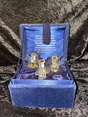Swarovski Crystals Worry Music Box  3 Glass Hand Spun Angels 18K Gold • $44.99