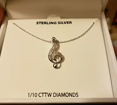 925 Sterling Silver Treble Clef Music Note Slide Necklace • $34