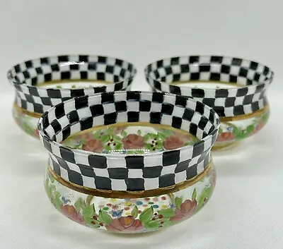 SET OF 3 MacKenzie Childs Hand Painted Circus Rose Bowls With Courtly Check • $115