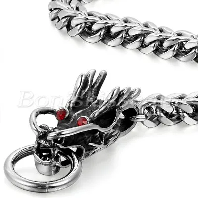 Gothic Vintage Dragon Stainless Steel Men's Biker Bracelet Unique Clasp Chain • $15.99