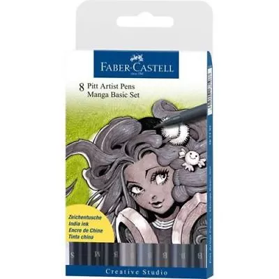 Faber Castell 8 Pitt Artists Pen Manga Basic Set - Grey And Black Assorted • $20.83