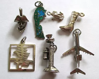 Lot 7 Vintage Charms 3d Danecraft Phone Pirate Frog Boot Sterling Silver Enamel • $12.99