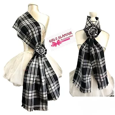 Celtic Black Menzies Tartan Sash Rosette Scarf Burns Night Scottish Wedding Hen • £17.90