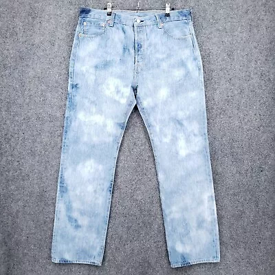 Levis 501 Jeans Mens 36x32 Blue Button Fly Straight Leg Acid Wash Denim • $49.99